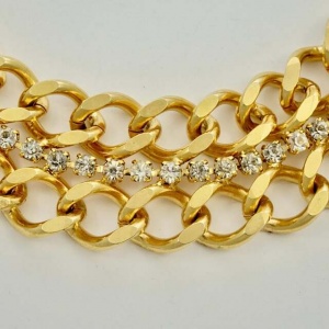 Gold Plated and Rhinestone Chain Collar Necklace circa 1980s